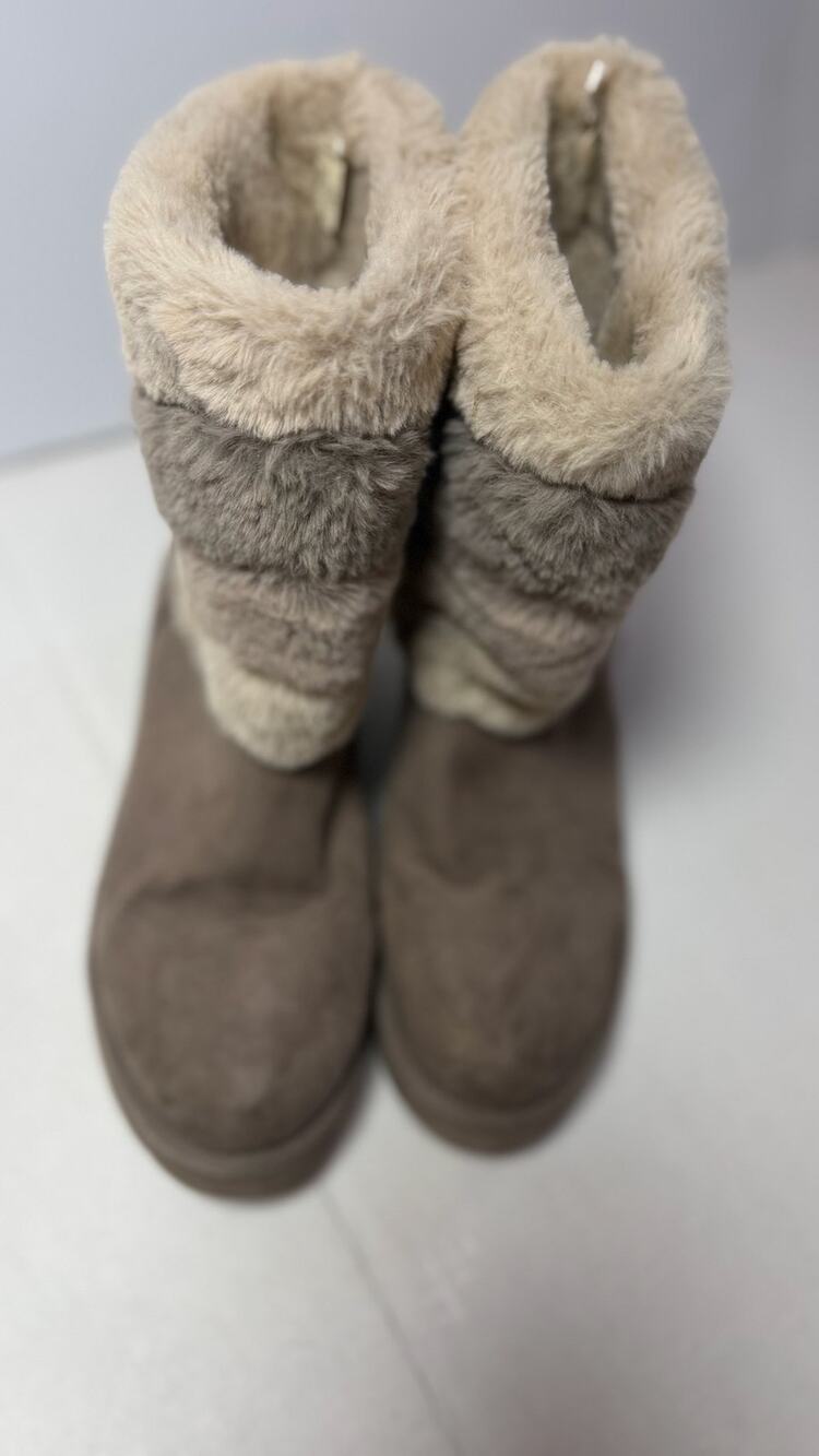 London Fog Chilly Womens 7M Winter Boots Faux Fur Lined Brown Taupe Mid Calf